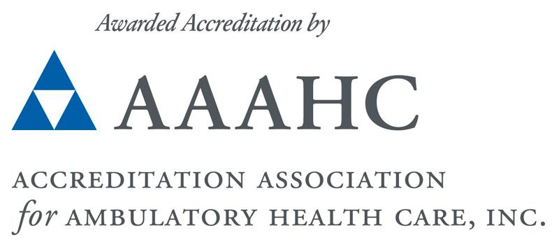 Logo for AAAHC featuring three blue triangles stacked to form one large triangle